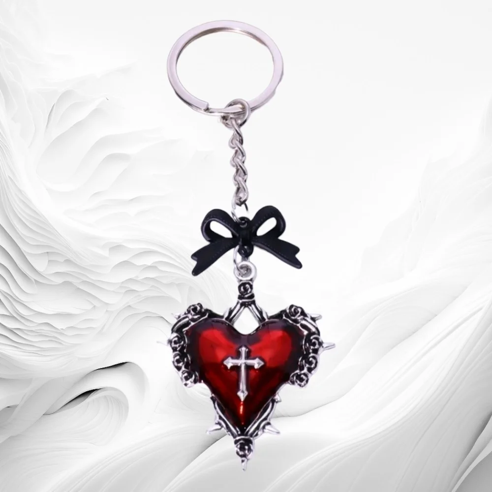 Gothic Sacred Heart Keychain Charm Cross Bow Bag Charm Y2K Emo Aesthetic